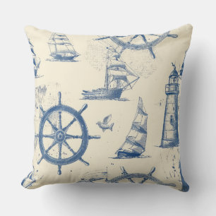 Nautical Pillow with Anchor and Ship Wheel Design