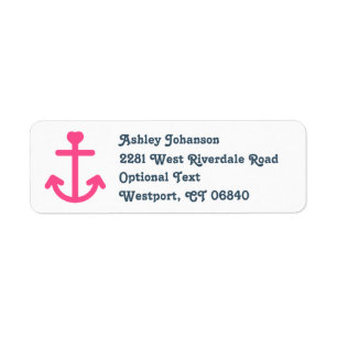 Nautical Pink Anchor Return Address Name Label