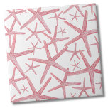 Nautical Pink Beach House Tile<br><div class="desc">A cute and trendy coral pink coastal beach pattern with starfish. Feel free to change the background colour to match your space! Whether you want to use this tile as a little coaster or trivet for a drink or plate... or you want to go big with a kitchen backsplash, or...</div>