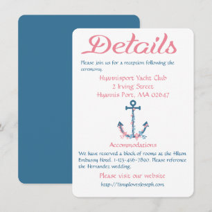 Nautical Pink Blue Details Directions Ship Anchor Invitation