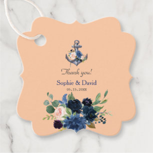 Nautical Pink Blue Floral Peach Anchor Wedding Favour Tags