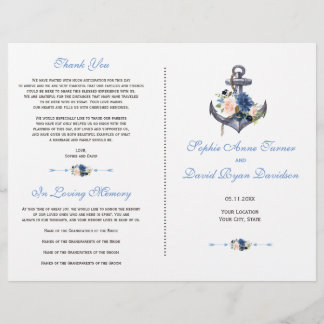 Nautical Pink Blush Blue Floral Anchor Program Flyer