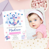 Nautical Pink Navy Anchor Girl 1st Birthday Photo