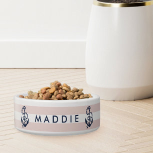 Nautical Pink Stripe Anchor Personalised Bowl