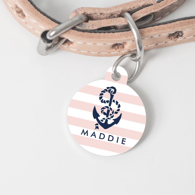 Nautical Pink Stripe Anchor Personalised Pet Tag (Creator Uploaded)