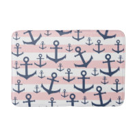 Nautical pink stripe navy blue anchor pattern