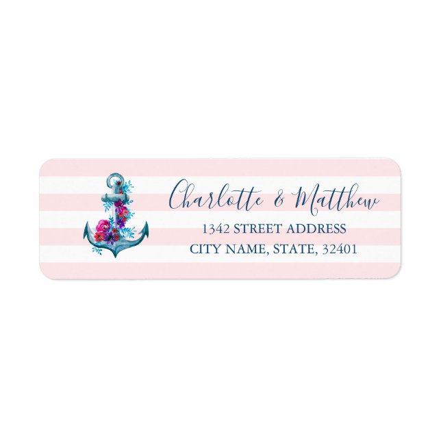 Nautical Pink Stripes Watercolor Anchor Wedding (Front)