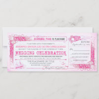 Nautical Pink Wedding Invitation Boarding Pass