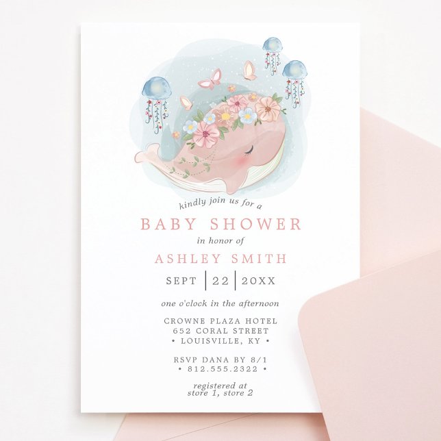 Nautical Pink Whale Jellyfish Girl Baby Shower Invitation (Creator Uploaded)