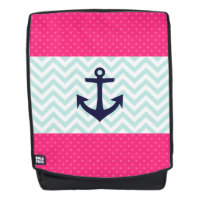 Nautical Pink White Mint Chevron Anchor Pattern