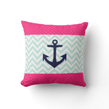 Nautical Pink White Mint Chevron  Anchor Pattern