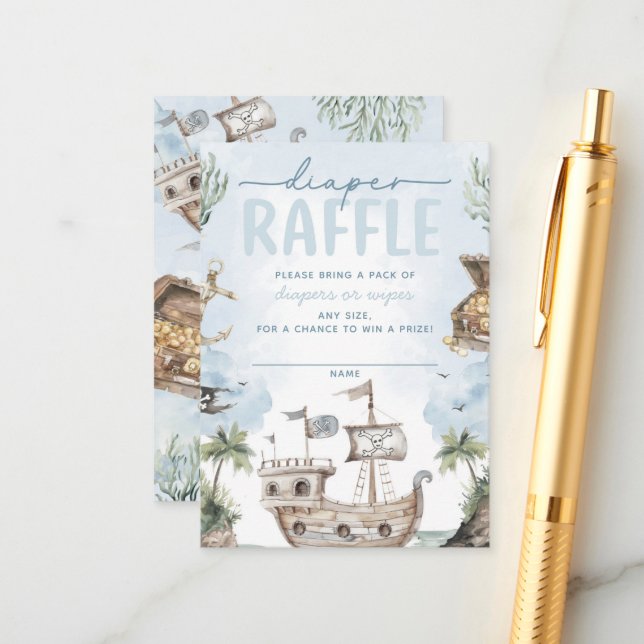 Nautical Pirate Baby Shower Diaper Raffle Enclosure Card (Front/Back In Situ)