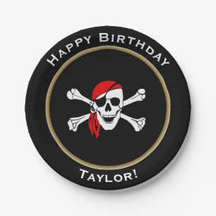 Nautical Pirate Happy Birthday with Name Paper Plate