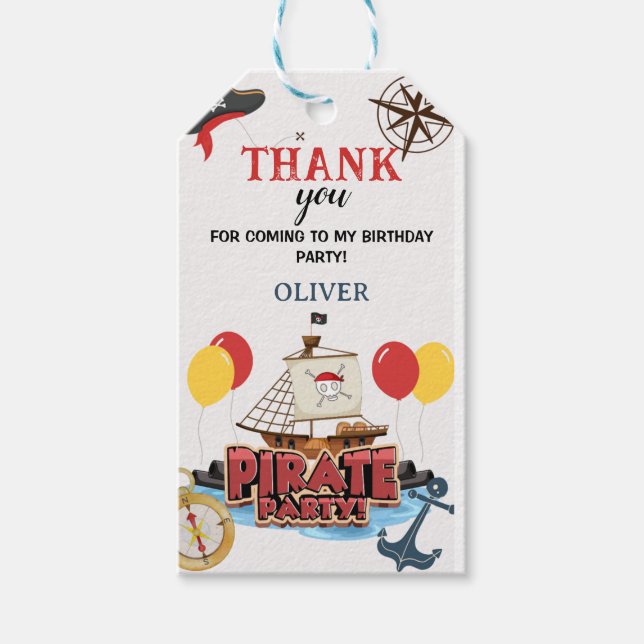 Nautical Pirate Sea Birthday Thank You Gift Tag (Front)