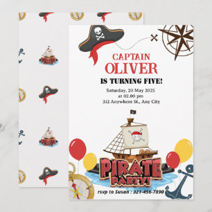 Nautical Pirate Sea Ship Birthday Invitation Card