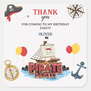 Nautical Pirate Sea Thank you Birthday Gift Card Square Sticker