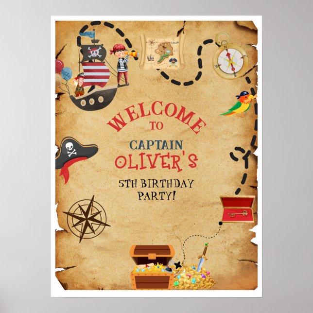 Nautical Pirate Sea Welcome Birthday Treasure  Poster (Front)