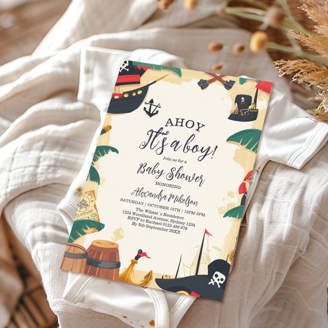 Nautical Pirate Ship Ahoy It's a Boy Baby Shower Invitation (Creator Uploaded)