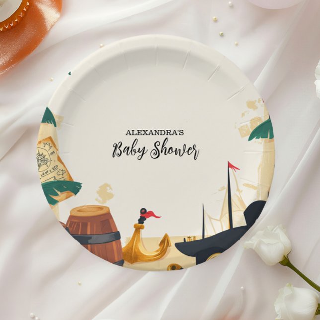 Nautical Pirate Ship Ahoy It's a Boy Paper Plate (Creator Uploaded)