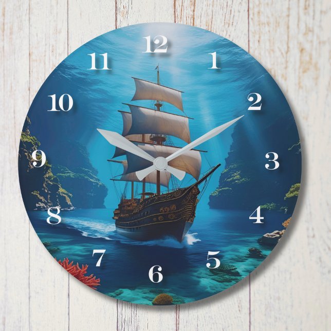 Nautical Pirate Ship Wall Clock – Underwater Ocean (Creator Uploaded)