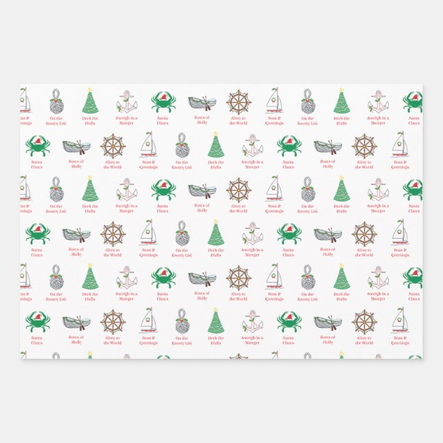 Nautical Pun Christmas Wrapping Paper (Front)