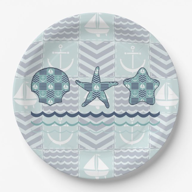 Nautical Quilt Paper Plate (Front)