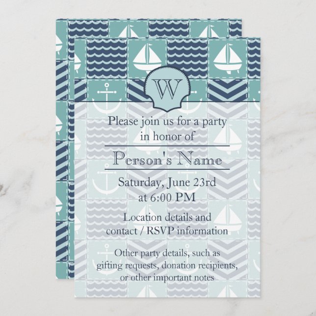 Nautical Quilt Party Invitation (Front/Back)
