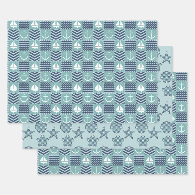 Nautical Quilt Wrapping Paper Set (Set)