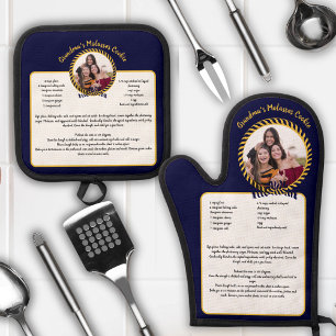 Nautical Recipe Keepsake Template Add Photo Navy Oven Mitt & Pot Holder Set
