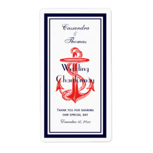 Nautical Red Anchor Navy Blue Framed V Wine Bottle