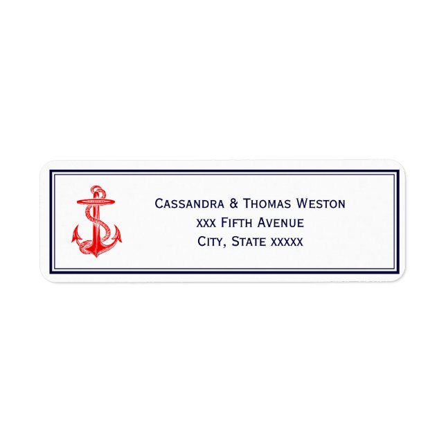 Nautical Red Anchor Navy Framed 2 Address Label (Front)