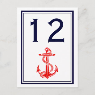 Nautical Red Anchor Navy Framed 2V Table Number Postcard