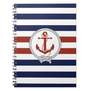 Nautical red anchor/Navy knot/blue/white stripe Notebook