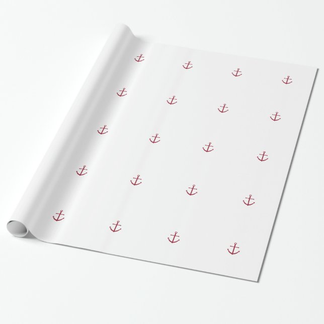 Nautical Red Anchor Wrapping Paper (Unrolled)