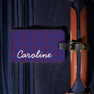 Nautical Red Anchors on Blue Personalised Luggage Tag
