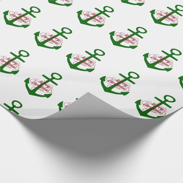 Nautical Red and Green Merry Christmas Anchors Wrapping Paper (Corner)