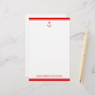 Nautical Red and White Anchor Personalised Stationery