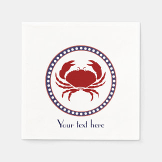 Nautical red crab and grey stripes with text napkin