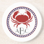 Nautical red crab and monogram coaster<br><div class="desc">A simple nautical red crab design,  with optional triple initials. on a coaster,  great for summer,  any marine themed lover</div>