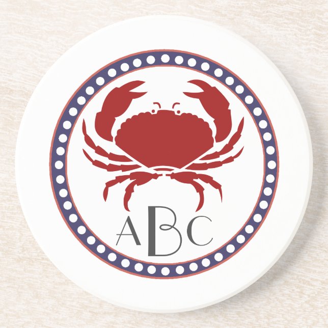 Nautical red crab and monogram coaster (Front)
