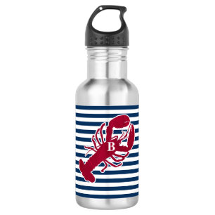 Nautical Red Lobster Monogram Blue White Stripe 532 Ml Water Bottle