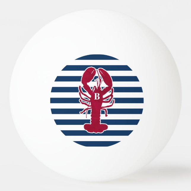 Nautical Red Lobster Monogram Blue White Stripe Ping Pong Ball (Front)