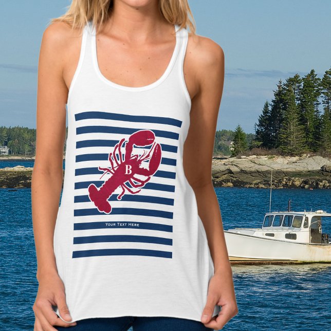 Nautical Red Lobster Monogram Blue White Stripe Singlet (Creator Uploaded)