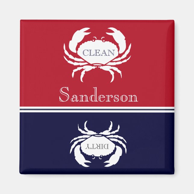 Nautical red navy blue dishwasher clean dirty  magnet (Front)