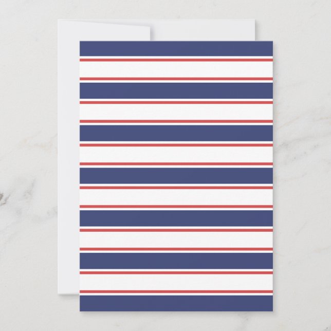 Nautical Red & Navy Blue Stripes Invitation (Front)