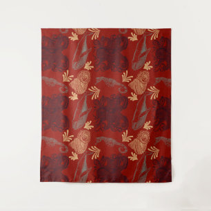 Nautical Red Octopus Sea Monster Illustration Tapestry