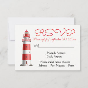 Nautical Red RSVP Lighthouse Beach Wedding Summer Card