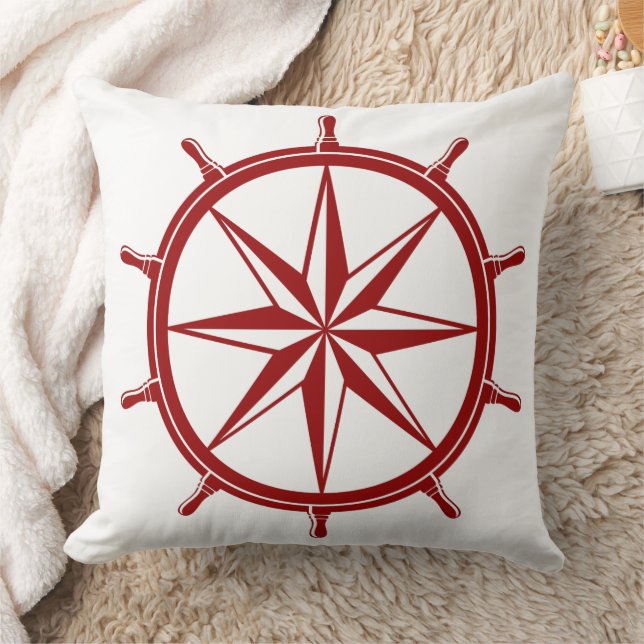 Nautical Red Ship Wheel on White Cushion (Blanket)