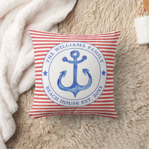 Nautical Red Striped - Family Beach House Cushion