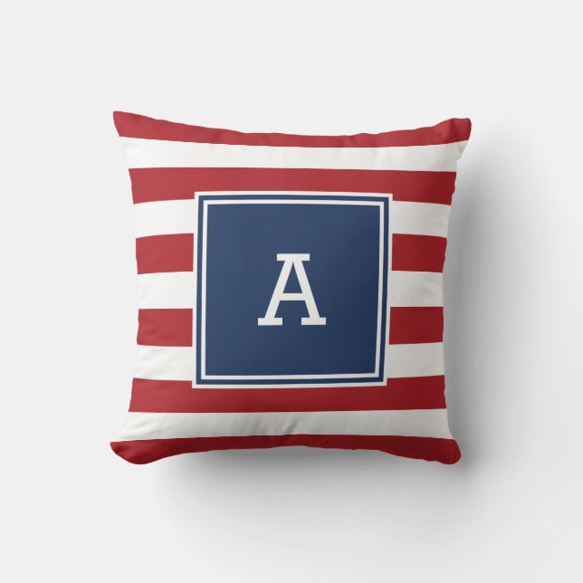 Nautical red striped initial pillow (Front)